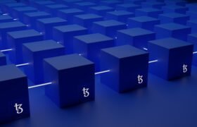 a group of blue cubes with numbers on them